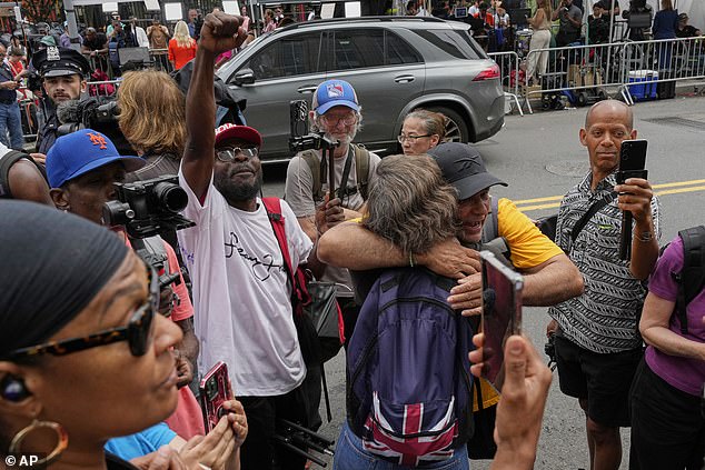 Fans are seen rejoicing after Diddy's verdict came in Wednesday