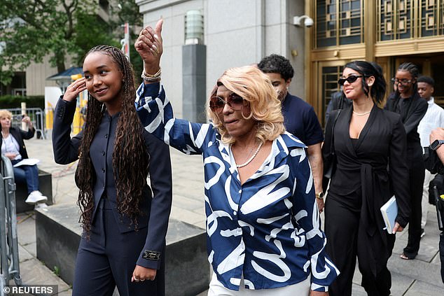 His mother Janice, 85, and his older children were seen walking out of court with smiles on their faces. (Pictured: Chance (L) and Janice (R) Combs)