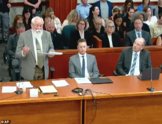 Kohberger looked on coldly as Latah County prosecutor Bill Thompson (left) laid out a detailed timeline of what took place inside off-campus house shared by five women