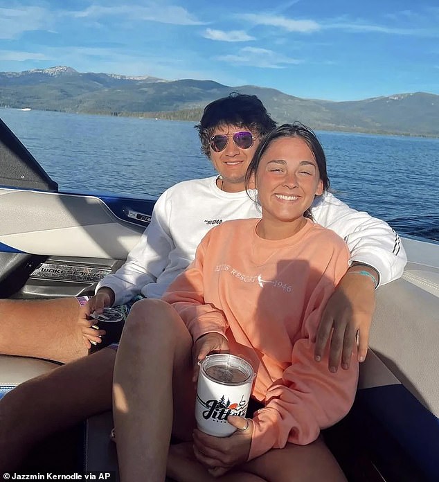 University of Idaho students Xana Kernodle, right, and Ethan Chapin on a boat on Priest Lake, in Idaho in July 2022. Both students were among four found stabbed to death in an off-campus rental home on Nov. 13 that year