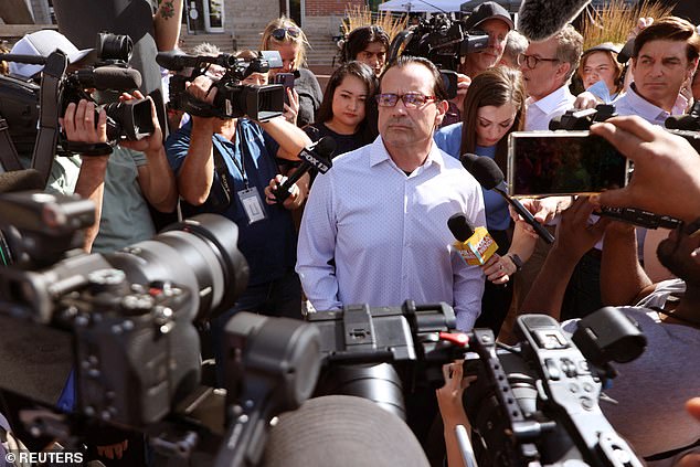 Steve Goncalves, father of one of four University of Idaho students stabbed to death in 2022, reacts to the expected guilty plea of suspect Bryan Kohberger, outside Ada County Courthouse in Boise, Idaho. He opposed the plea deal