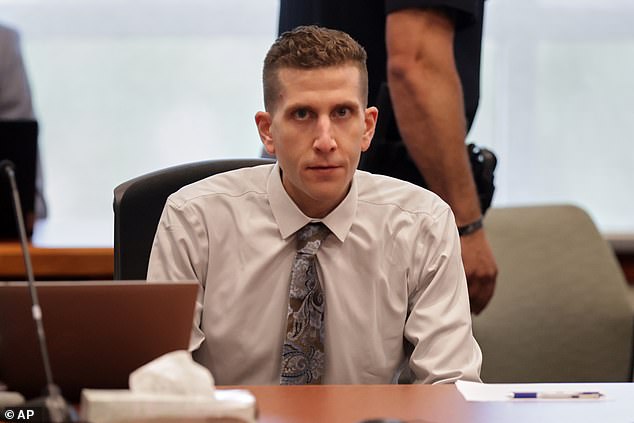 Thompson grew emotional shortly after Bryan Kohberger (pictured) broke his silence in court as he confessed to murdering Ethan Chapin, 20, Kaylee Goncalves, 21, Xana Kernodle, 20, and Madison Mogen, 21