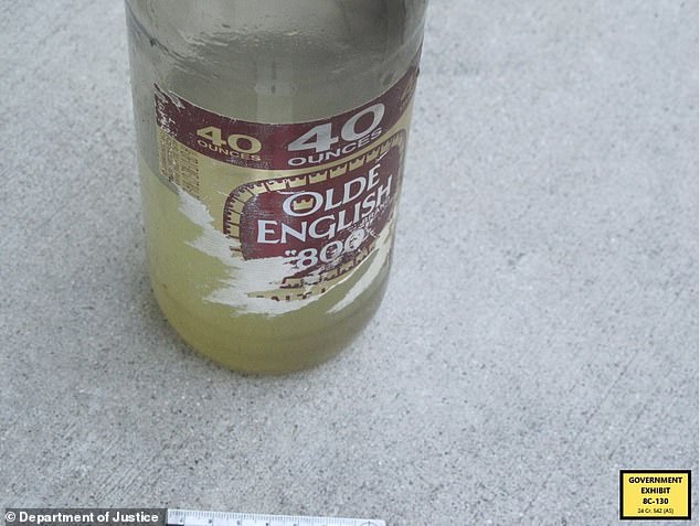 A Molotov cocktail was found in the front seat, made out of a 40-ounce Old English 800 malt liquor bottle