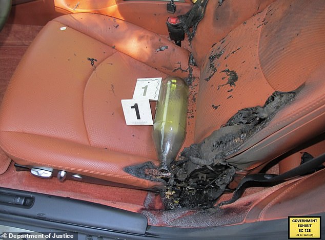 Photos show evidence of the Molotov cocktail which the rapper told a court was thrown through the roof of his convertible