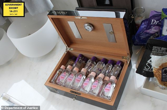 It appeared the baby oil was kept in a luxury humidor designed to maintain humidity levels for cigars