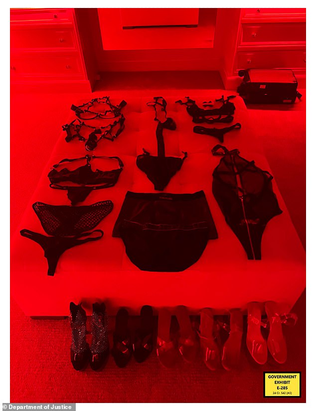 Collections of lingerie, including high heels, are seen