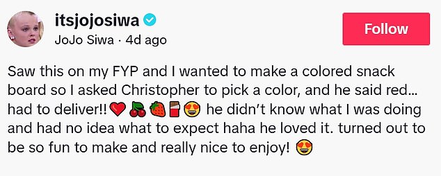 JoJo has not responded to their new video and simply took to her own TikTok account to share a gushing video with her boyfriend Chris