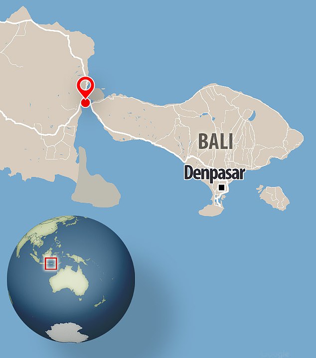 The boat had just set off from Lembongan Village to cross the Bali Strait (pictured) at 4.30pm when it was hit from behind by a wave, causing it to take on water