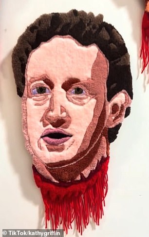 She shared a clip to TikTok, stitching a video showcasing a piece of art that consisted of intricate cloth heads of four billionaires, with 'blood' dripping from their neck