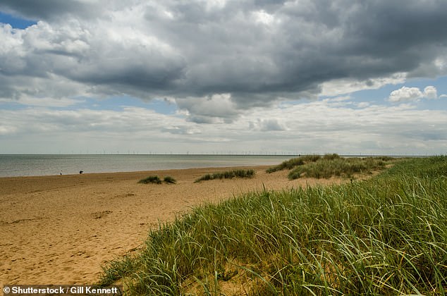 Anderby Creek beach, where a teenager went missing on Saturday.  A body was found in the early hours of the following morning