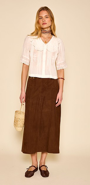 Suede midi skirt, £495, rixo london. com