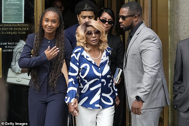 Janice Combs, mother of Sean "Diddy" Combs, and other family members depart federal court after verdicts were announced during Sean Combs' sex trafficking and racketeering trial at Manhattan Federal Court