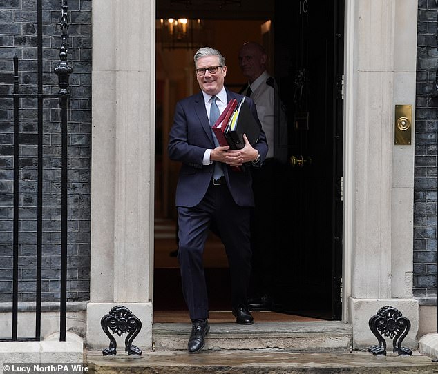 Keir Starmer put on a big smile for the cameras as he left for PMQs this morning, despite his authority being left in tatters after his extraordinary surrender to avert defeat at the hands of Labour rebels