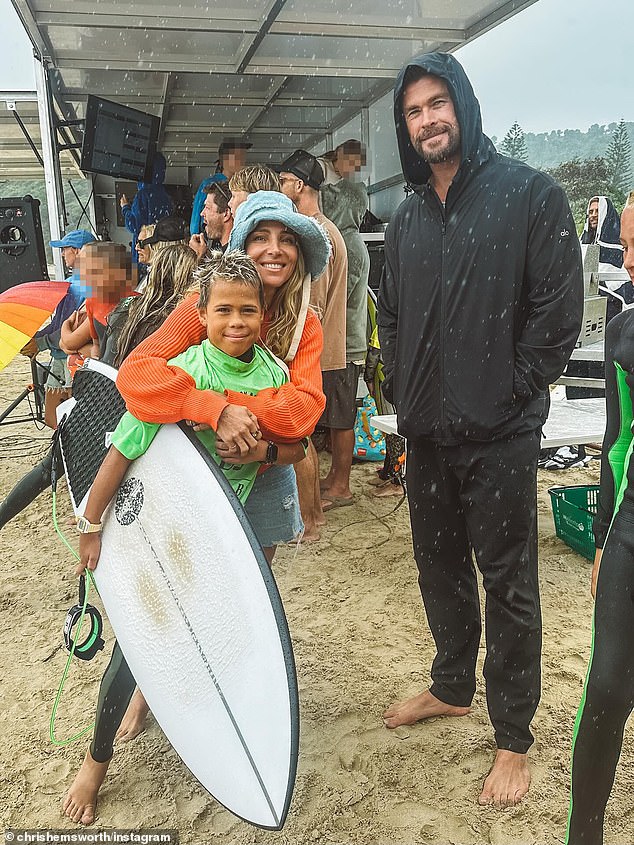 They were pictured together one week prior to their holidays as they supported their son Sasha at his surfing competition in Byron Bay