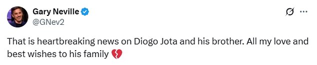 Gary Neville shared his reaction to the tragic news of Jota's death along with his brother, Andre