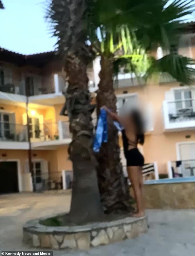 Footage shows the Brits grabbing the towels and flinging them on trees and balconies