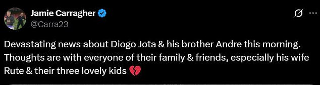 He said his thoughts were particularly with the family Jota has left behind