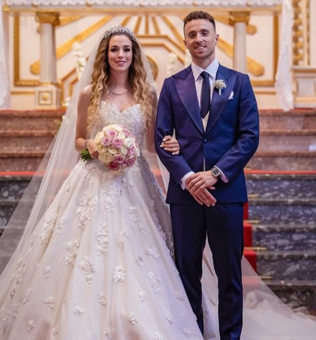Diogo Jota had married his childhood sweetheart Rute Cardoso, the mother of his three children, in the last fortnight. Here they are pictured on their wedding day