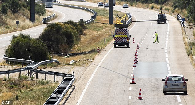 Lines can be seen on the road today where the Lamborghini overtook a car and then straight into the crash barriers