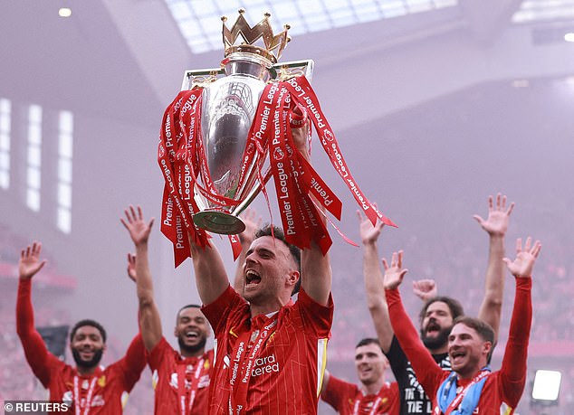 Jota pictured less than six weeks ago celebrating Liverpool's 2025 Premier League title