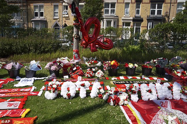 Tributes in memory of Liverpool player Diogo Jota at Anfield Stadium, home of Liverpool FC