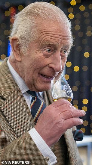 Wearing a traditional kilt with a matching tie and smart suit jacket, Charles, 76, looked relaxed as he attended a community reception with invited guests and representatives from local charities