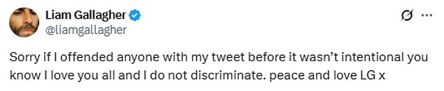 But he seemed to have learned the error of his ways by Wednesday, after deleting the original tweet and taking to X once again to apologise and insist his use of the slur wasn't 'intentional'