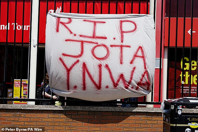 A tribute left in honour of Jota at Anfield following his tragic death