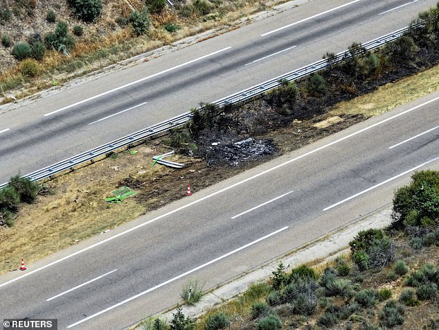 A drone view shows the site of the car accident where Diogo Jota died in a car crash