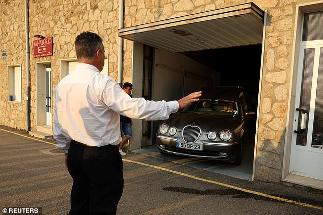 A hearse arrives at the morgue where bodies of Diogo Jota and his brother were transported