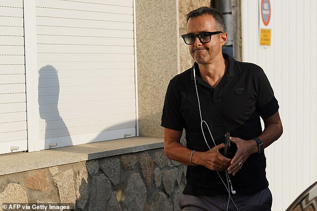 Portuguese football agent Jorge Mendes arrives at the funeral home in the Spanish town of Puebla de Sanabria, northwestern Spain