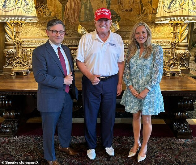 Speaker Mike Johnson has said Trump was instrumental to getting the OBBB passed. Above Johnson is shown with his wife, Kelly, and the president
