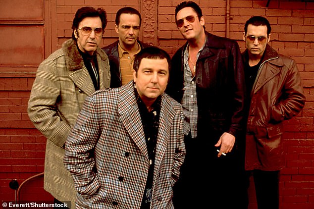 Madsen is also known for his starring role in 1997 film Donnie Brasco - pictured with Al Pacino, James Russo, Bruno Kirby Jr and Johnny Depp,