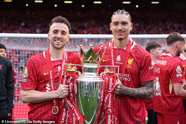 Darwin Nunez (right) was the first to share his tribute to Liverpool team-mate Diogo Jota