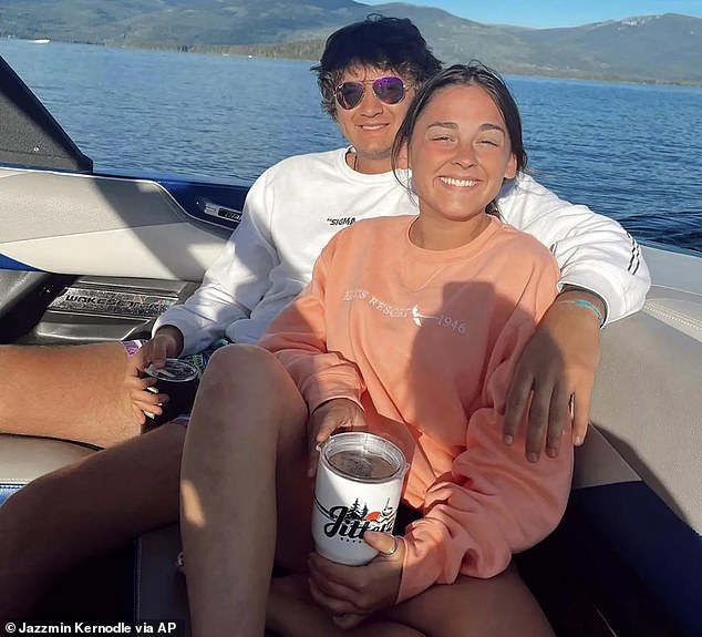 University of Idaho students Xana Kernodle, right, and Ethan Chapin on a boat on Priest Lake, in Idaho in July 2022. Both students were among four found stabbed to death in an off-campus rental home on Nov. 13 that year