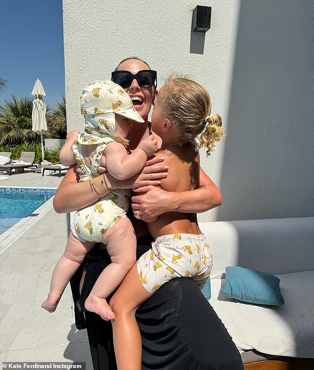 Kate is pictured with her and Rio's children; Cree, four, and Shae, who turns two later this month.