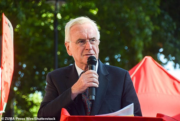 John McDonnell addresses a rally in defence of Palestine Action on Wednesday