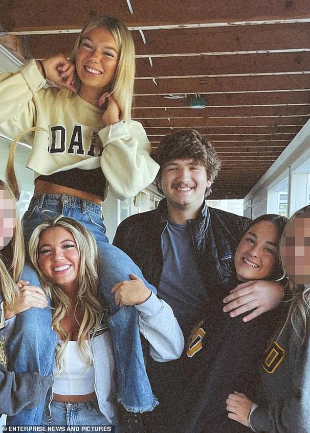 Shown above are Kohberger's victims. From left: Kaylee Goncalves, 21, Madison Mogen (on Kaylee's shoulders), 21, Ethan Chapin, 20, and Xana Kernodle, 20, and Madison Mogen