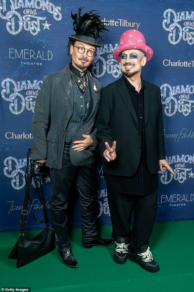 Meanwhile Boy George made an appearance sporting a striking bright pink hat adorned with stars as well as eccentric black trainers with rope laces