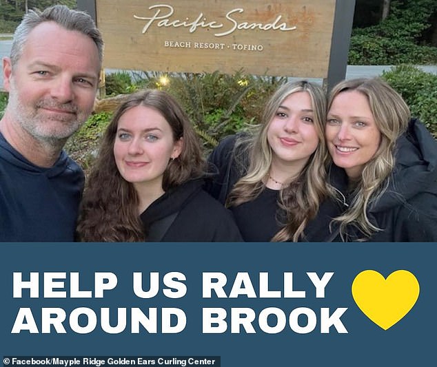 A GoFundMe campaign has since been launched by her former coach and has already raised $60,679 (CAD $82,425) toward its $66,256 (CAD $90,000) goal. Pictured: Brooklyn Aleksic (center right) with her family