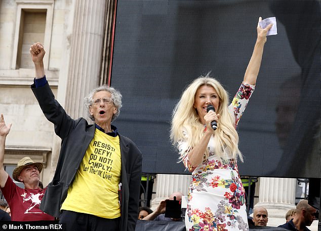 Piers Corbyn and Kate Shemirani protest against the Covid-19 vaccination programme in Trafalgar Square in 2021