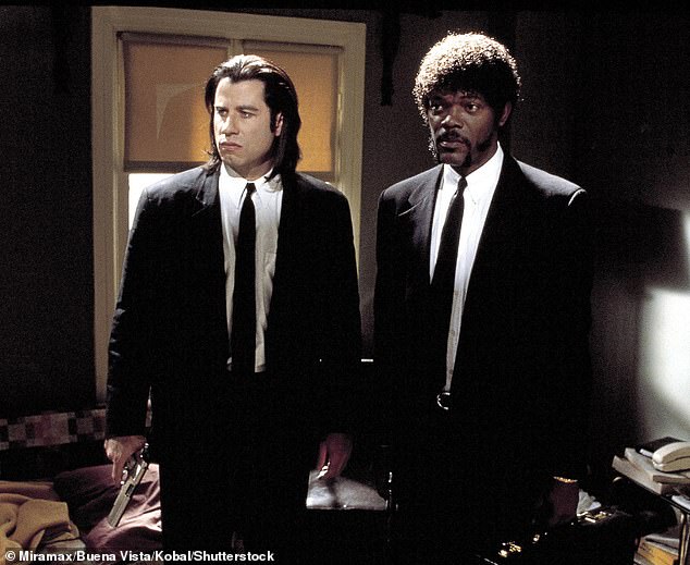 Travolta as Vincent Vega, alongside Samuel L Jackson, in Pulp Fiction (1994). The Tarantino film revived Travolta's career