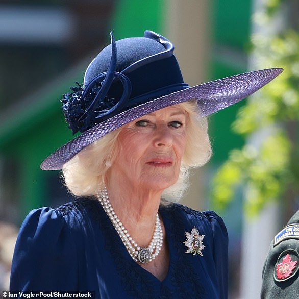 Queen Camilla is pictured wearing the brooch at Ottawa Airport in Canada on May 27, 2025