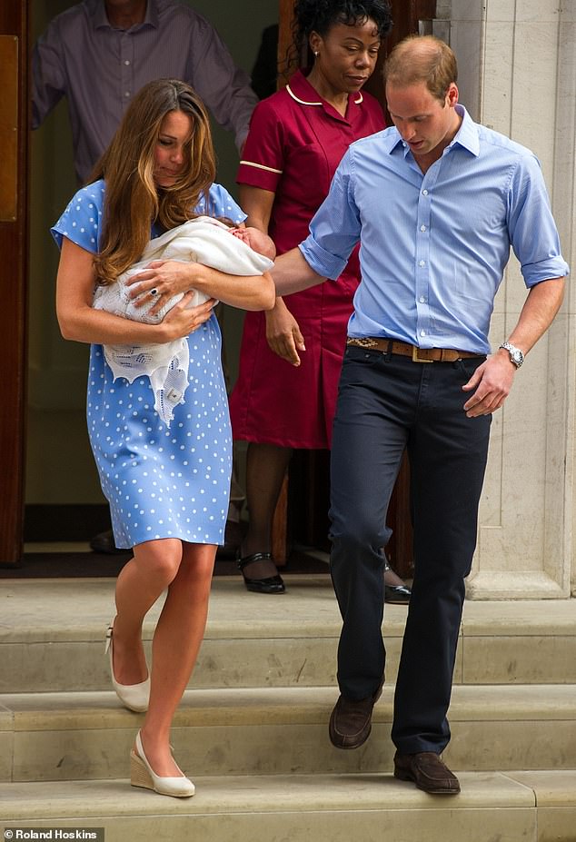 Kate, William and Professor Dunkley-Bent are pictured leaving the Lindo Wing with their newborn son, Prince George of Cambridge, at St Mary's Hospital on July 23, 2013