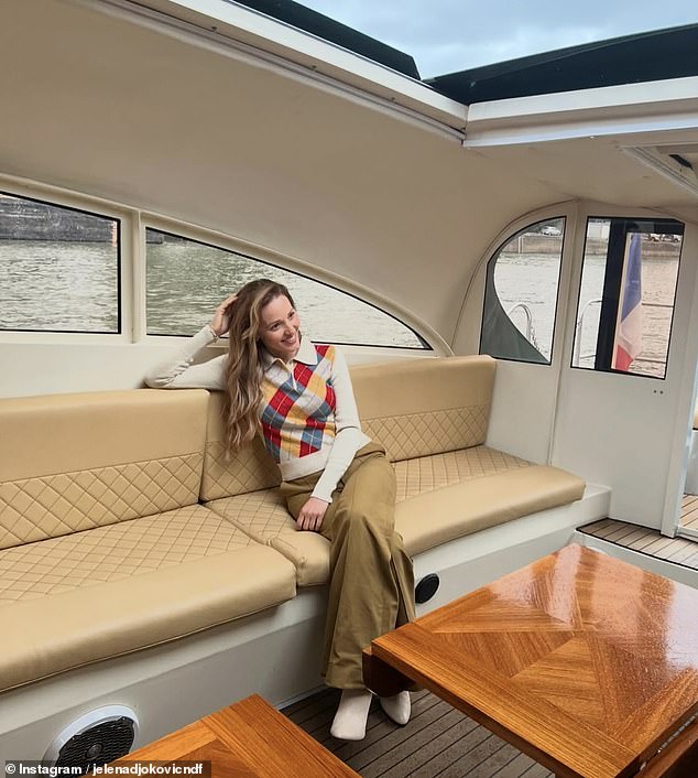 Jelena - pictured onboard a boat - is also the co-founder and global CEO of the Novak Djokivic foundation