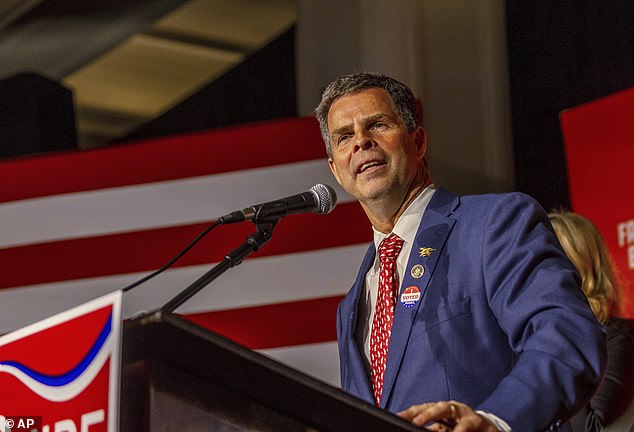 John McGuire, who now represents Virginia's 5th Congressional District, speaks to supporters after his primary win in Lynchburg, Va., Tuesday, June 18, 2024