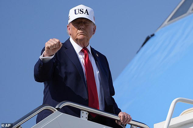 President Donald Trump gestures as he boards Air Force One, Thursday, July 3, 2025, at Joint Base Andrews, Md.