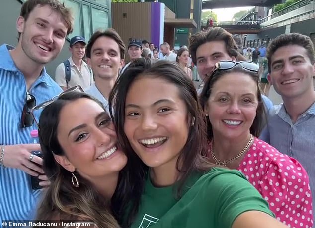 Raducanu was similarly supported by friends after her first-round clash - and they will have her back when she goes toe-to-toe with Aryna Sabalenka