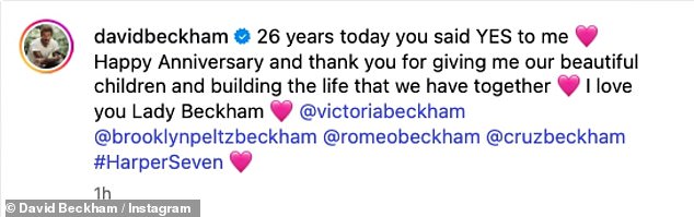 Declaring his love for Victoria, David tagged all his children including Brooklyn in the post