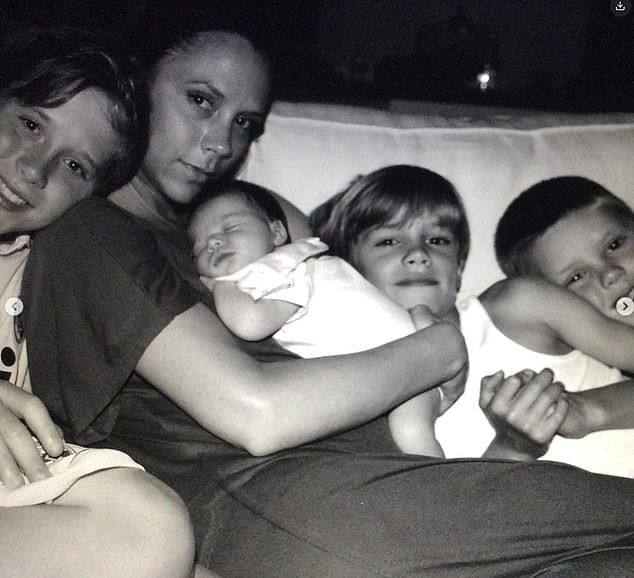 The former footballer, 50, who also shares Romeo, 20, Cruz, 22, and Harper, 13, with the Spice Girl, 51, took to his Instagram with a slew of sweet throwback family snaps from happier times